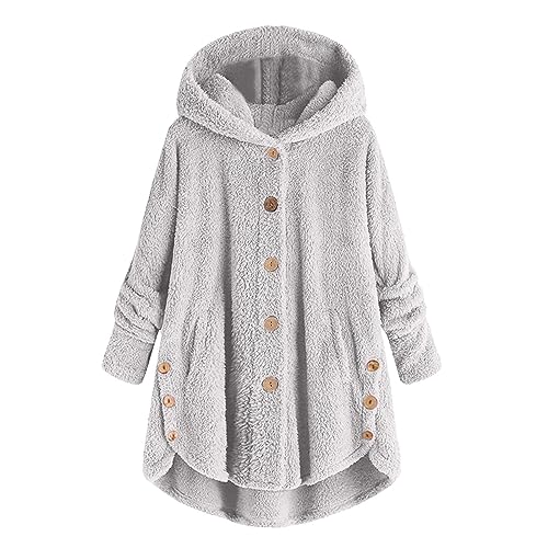 FeiliandaJJ Fleecejacke Hoodie Damen Teddy-Fleece Button Down Kapuzenjacke Kapuzenpullover Übergangsjacke Herbst Winter Flanell Jacke Plüschjacke mit Kapuze von FeiliandaJJ