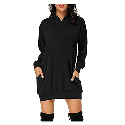 FeiliandaJJ Hoodie Damen Lang Langarm Casual Langarm Sweatshirt mit Kapuze und Taschen Locker Kapuzenpullover Mini Kleid Elegant Herbst Winter Pulloverkleider Hoodie Kleid für Teenager Mädchen von FeiliandaJJ