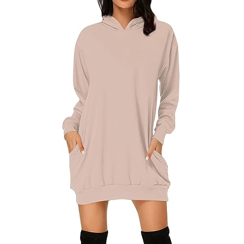 FeiliandaJJ Hoodie Damen Lang Langarm Casual Langarm Sweatshirt mit Kapuze und Taschen Locker Kapuzenpullover Mini Kleid Elegant Herbst Winter Pulloverkleider Hoodie Kleid für Teenager Mädchen von FeiliandaJJ