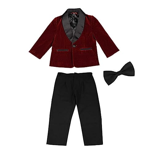 FeiliandaJJ Kinder Jungen Anzug, 3-Teiliges Festliches Set, Hochzeits-Party-Outfits, Blazer, Hose und Fliege, Kinder Klavier Kleid, Abschlussball-Anlasskleidung, Schwarz/Blau/Rot, 1–12 Jahre von FeiliandaJJ