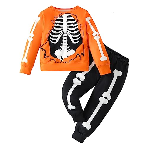 FeiliandaJJ Kinder Jungen Kleidung Outfit Halloween Skelett Drucken Kinderbekleidung Set Langarmshirt Sweatshirt + Lange Hose 1-6 Jahre von FeiliandaJJ