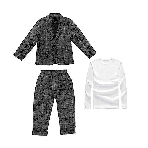 FeiliandaJJ Kinder Jungen Tweed-Anzug, 3-Teiliges Festliches Set, Hochzeits-Party-Outfits, Karierter Blazer, Tshirt und Hose, Kinder Klavier Kleid, Abschlussball-Anlasskleidung, 1–10 Jahre von FeiliandaJJ