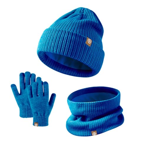 FeiliandaJJ Kinder Strickmütze + Loop Schal + Handschuhe Set, Baumwollmütze Weich Kinder Beanie Mütze Nackenwärmer Halsbänder Halstuch Handschuh für Herbst Winter 5-12 Jahre von FeiliandaJJ