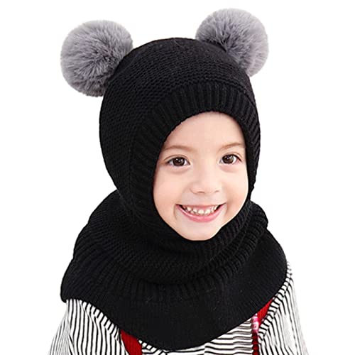 FeiliandaJJ Kinder schlupfmütze Warm Niedlich Bär Wintermütze Schalmütze Strickmütze mit Bommel Fleecefutter Jungen und Mädchen Beanie Mütze 2-6 Jahre von FeiliandaJJ