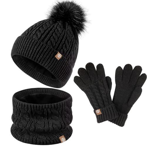 FeiliandaJJ Kindermütze + Loop Schal + Handschuhe Set Winter Babymütze Junge Mädchen Warme Kindermütze Junge Beanie Mütze Dicke Warme gefüttert Wintermütze für Herbst Winter 5-12 Jahre von FeiliandaJJ