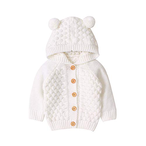 FeiliandaJJ Neugeborenes Strickbodysuit,Mädchen Junge Einfarbig Knopf Kapuzenpullover Herbst/Winter Kleidung Kids Coat Outwear von FeiliandaJJ