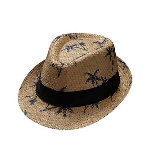 FeiliandaJJ Panamahut Kinder Unisex Trendy Kokosnussbaum Muster Strohhut Sonnenschutz UV Schutz Strandhut Sommerhut Sonnenhüte für Jungen und Mädchen von FeiliandaJJ