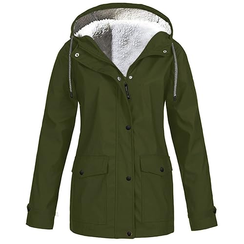 FeiliandaJJ Regenjacke Damen Wasserdicht Atmungsaktiv Große Größen Teddyfleece Warme Gefüttert Regenmantel mit Kapuze Leichte Übergangsjacke Outdoorjacke Faltbar Softshelljacke Winterjacke von FeiliandaJJ