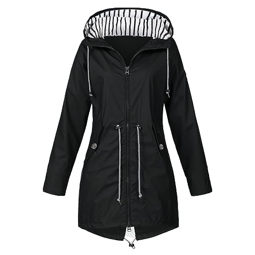 FeiliandaJJ Wasserdichte Regenjacke für Damen - mit Kapuze und Tasche - atmungsaktiv - Herbst - Winter - leichte faltbare Jacke - Softshelljacke - Fahrradjacke für Outdoor, Wandern, Schwarz , 42 von FeiliandaJJ