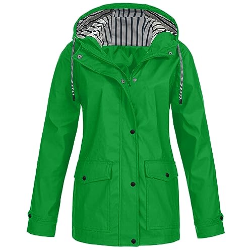 FeiliandaJJ Wasserdichte Regenjacke für Damen - mit Kapuze und Tasche - atmungsaktiv - Herbst - Winter - leichte faltbare Jacke - Softshelljacke - Fahrradjacke für Outdoor, Wandern, 48 von FeiliandaJJ