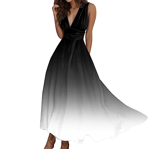 FeiliandaJJ Sommerkleid Damen Lang Sexy Ärmellos V Ausschnitt Kleider Elegant A-Linie Kleid Boho Blumenmuster Strandkleider Teenager Mädchen Festlich Minikleid Blumenkleid Freizeitkleid von FeiliandaJJ