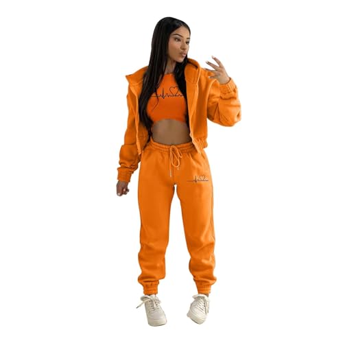 FeiliandaJJ Streatwear Trainingsanzüge Damen EKG Drucken Reißverschluss Sportanzug 3tlg Freizeitanzug Jogginganzug Kapuzenjacke + Sporthose + Tanktop S-XXL von FeiliandaJJ