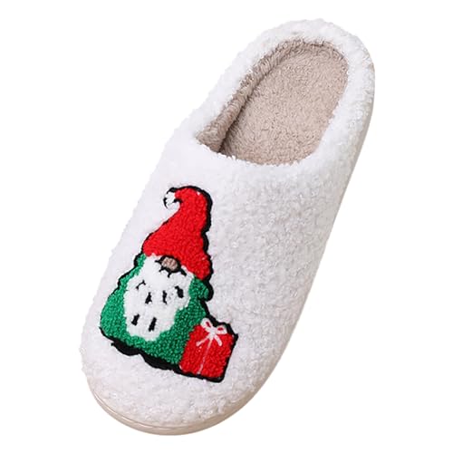 FeiliandaJJ Weihnachten Gnom Slippers Damen Herren, Winter Warme Flauschige Plüsch Hausschuhe, rutschfeste Weiche Pantoffeln Zuhause, Niedliche Wichtel Muster Slip-On Kuschelige Schlappen von FeiliandaJJ