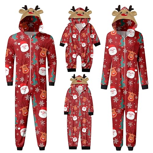 FeiliandaJJ Weihnachts Pyjama Familien Weihnachtspyjama Familie Set Jumpsuit Onesie Overall Einteiler Weihnachten Schlafanzug Hausanzug Mit Kapuze und Reißverschluss von FeiliandaJJ