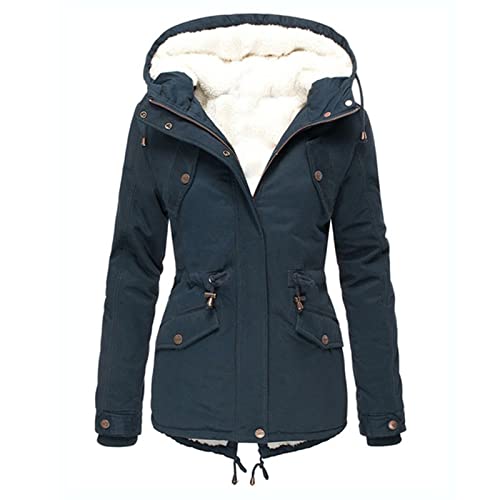 FeiliandaJJ Winterjacke Damen Lang Warme Gefüttert Teddyfleece Wintermantel Reißverschluss Mantel Ski-Jacken Damen Softshell Jacke Damen Mantel Winter Elegant Winterparka mit Taschen von FeiliandaJJ