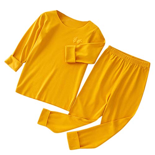 Kinder Mädchen Jungen Zweiteiliger Schlafanzug Set Kleinkind Einfarbig Pyjama Set Frühling Herbst Winter Langarm Schlafanzüge Nachtwäsche Set 80 86 92 98 104 110 116 122 128 134 (Gelb, 5-6 Jahre) von FeiliandaJJ