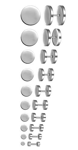 Feilok 10 Paar Edelstahl Herren Ohrstecker Creolen Tunnel Ohrringe für Damen Fakeplug Fake Plug Ohrringe Pierced Earrings Stud Earrings Set 3-14mm Silber von Feilok