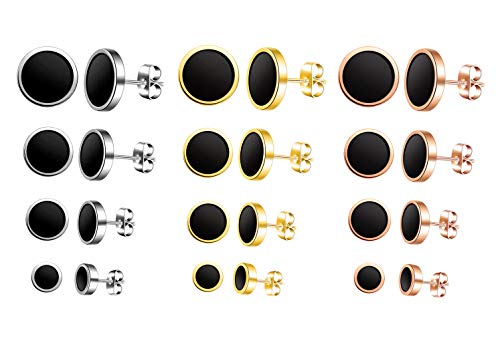 Feilok 12 Paar Edelstahl Herren Ohrstecker Creolen Tunnel Ohrringe für Damen Fakeplug Fake Plug Ohrringe Herren Pierced Earrings 6 8 10 12mm Stud Earrings Set von Feilok