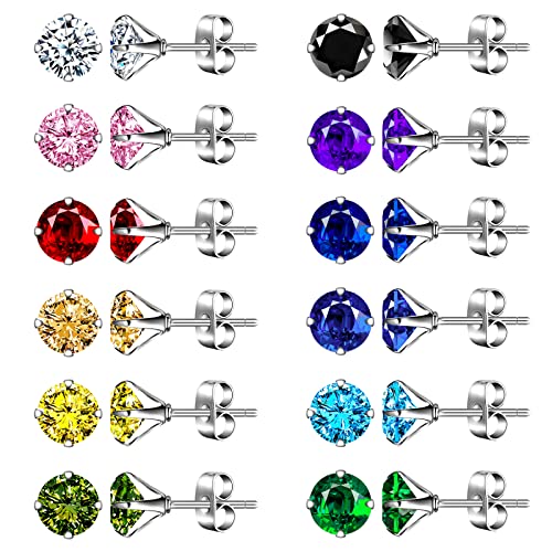 Feilok 12 Paar Unisex Herren Edelstahl Ohrringe Set 8mm Ohrclips Emaille Ohrschmuck Piercing Ohr Lünette Damen Ohrstecker Tunnel Piercing für Männer Damen von Feilok