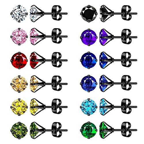 Feilok 12 Paar Unisex Herren Ohrringe Set Edelstahl 8mm Ohrclips Emaille Ohrschmuck Piercing Ohr Lünette Damen Ohrstecker Tunnel Piercing für Männer Damen von Feilok