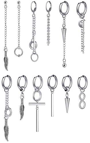 Feilok 12 Stück Ohrringe Herren Silber Ohrringe Creolen Damen Ohrstecker Hängend Edelstahl Kreuz Huggie Ohrringe Set Tropfen Baumeln Ohrringe für Herren Damen von Feilok