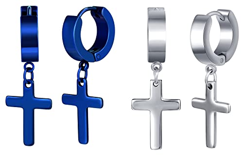 Feilok 2 Paar Creolen Ohrringe für Damen Kreolen für Herren Damen Ohrstecker Hoop Edelstahl Huggie Piercing Ohr Kreuz Ohrhänger Baumeln Klappohrring Unisex Silber blau Feilok 2 Paar Creolen Ohrringe für Damen Kreolen für Herren Damen Ohrstecker Hoop Edelstahl Huggie Piercing Ohr Kreuz Ohrhänger Baumeln Klappohrring Unisex Silber blau von Feilok