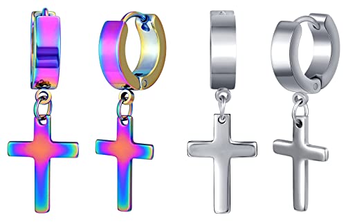 Feilok 2 Paar Männer Ohrringe Stecker Creolen Hoop Ohrringe Huggie Piercing Ohr Kreuz Ohrhänger Baumeln Klappohrring Unisex Silber Bunt Edelstahl Feilok 2 Paar Männer Ohrringe Stecker Creolen Hoop Ohrringe Huggie Piercing Ohr Kreuz Ohrhänger Baumeln Klappohrring Unisex Silber Bunt Edelstahl von Feilok
