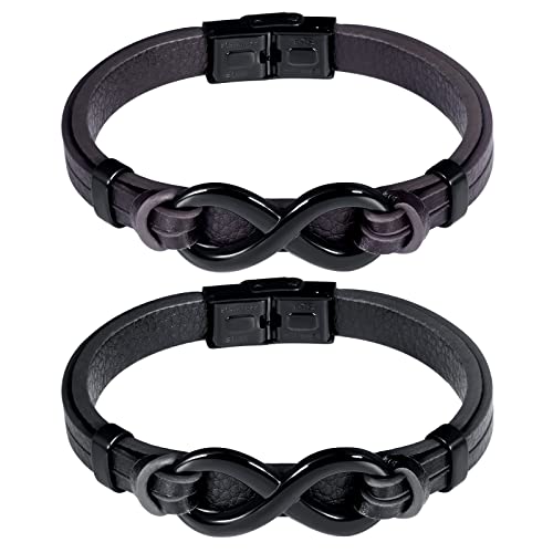 Feilok 2 Stück Armband Herren Edelstahl Lederarmband für Herren Unendlichkeits Armband Männer mit Magnetverschluss,Tolles Geschenk für Männer von Feilok