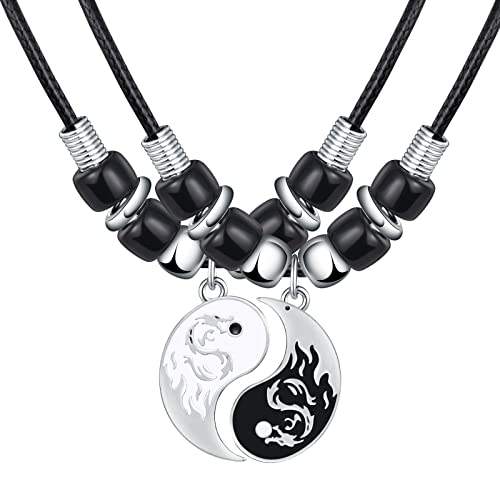 Feilok 2 Stück Herren Halskette aus Edelstahl Halsband Kette mit Tai Chi Drachen Anhänger Geschenk für für Paar Herren von Feilok