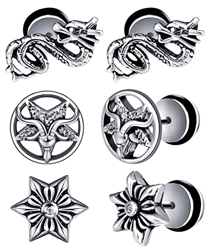Feilok 3 Paare Herren Ohrringe Ohrstecker Set Creolen Edelstahl Silber Sechszackiger Stern Drachen Schafkopf Creolen Ohrringe Huggie Piercing für Männer Feilok 3 Paare Herren Ohrringe Ohrstecker Set Creolen Edelstahl Silber Sechszackiger Stern Drachen Schafkopf Creolen Ohrringe Huggie Piercing für Männer von Feilok