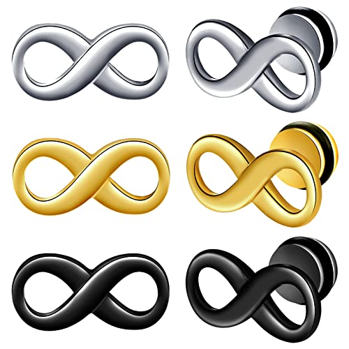 Feilok 3 Paare Unisex Herren Ohrringe Set Damen Ohrstecker Creolen Edelstahl Unendlichkeit Creolen Ohrringe Huggie Piercing für Männer von Feilok