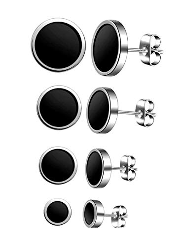 Feilok 4 Paar Edelstahl Herren Ohrstecker Creolen Tunnel Ohrringe für Damen Fakeplug Fake Plug Ohrringe Herren Pierced Earrings 6 8 10 12mm Stud Earrings Set von Feilok