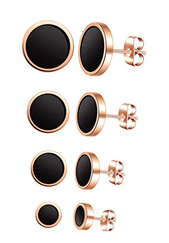 Feilok 4 Paar Edelstahl Herren Ohrstecker Creolen Tunnel Ohrringe für Damen Fakeplug Fake Plug Ohrringe Herren Pierced Earrings Rosegold 6 8 10 12mm Stud Earrings Set von Feilok