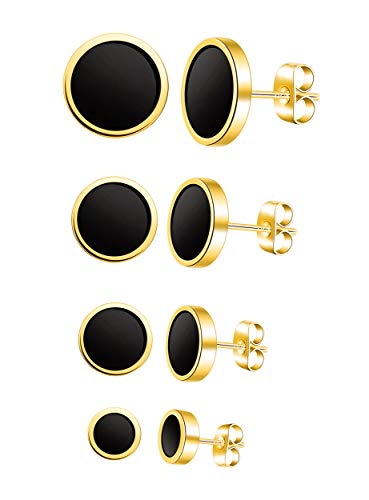 Feilok 4 Paar Edelstahl Herren Ohrstecker Creolen Tunnel Ohrringe für Damen Fakeplug Fake Plug Ohrringe Herren Pierced Earrings gold 6 8 10 12mm Stud Earrings Set von Feilok