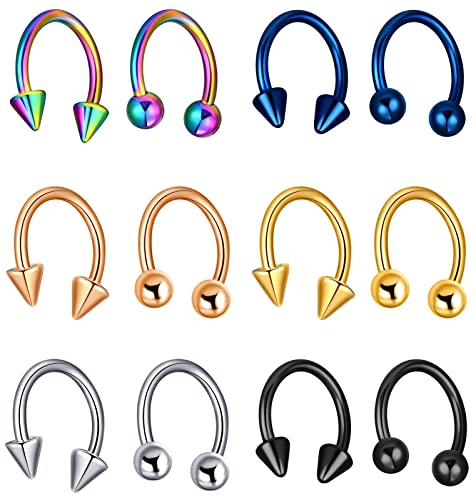 Feilok 6 Paare Edelstahl Männer Ohrstecker Set Herren Ohrringe Huggie Piercing Knorpel Fake Plugs Hoop tragus Unisex Mini Punk Clip Hoop Piercing Kugel von Feilok