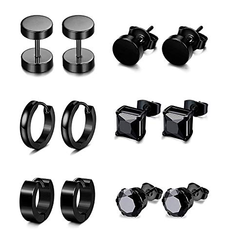 Feilok 6 Paare Edelstahl Ohrringe Rund Ohrstecker Klapp-Creolen Runde Platz Hoop Huggie Piercing Ohr Clips Tunnel für Herren Damen von Feilok