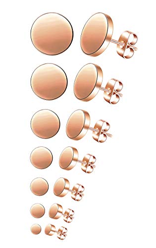 Feilok 7 Paar Edelstahl Herren Ohrstecker Creolen Tunnel Ohrringe für Damen Fakeplug Fake Plug Ohrringe Pierced Earrings 3 4 5 6 8 10 12mm Rose gold Mens Womens Stud Earrings Set von Feilok