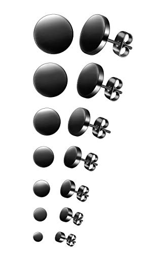 Feilok 7 Paar Edelstahl Herren Ohrstecker Creolen Tunnel Ohrringe für Damen Fakeplug Fake Plug Ohrringe Pierced Earrings 3 4 5 6 8 10 12mm Schwarz Mens Womens Stud Earrings Set von Feilok