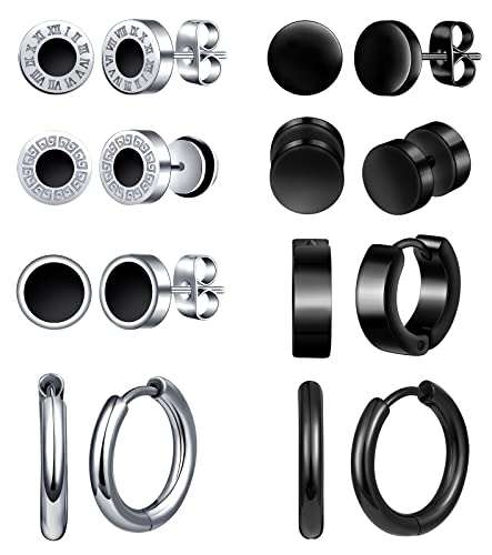 Feilok 8 Paar Unisex Herren Ohrringe Set Creolen Edelstahl 6mm Stern Ohrclips Emaille Ohrschmuck Piercing Ohr Lünette Damen Ohrstecker Tunnel Piercing für Männer Damen von Feilok