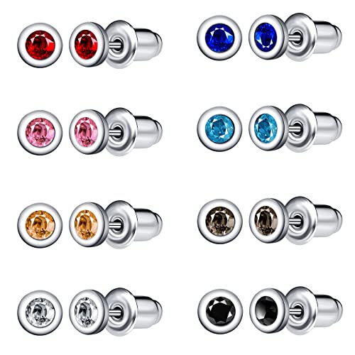 Feilok 8 Paare Herren Edelstahl Ohrringe Set 4mm Edelstahl Ohrclips Emaille Ohrschmuck Piercing Ohr Lünette Damen Ohrstecker Tunnel Piercing für Männer Damen von Feilok