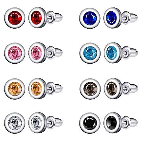 Feilok 8 Paare Unisex Herren Edelstahl Ohrringe Set 8mm Edelstahl Ohrclips Emaille Ohrschmuck Piercing Ohr Lünette Damen Ohrstecker Tunnel Piercing für Männer Damen von Feilok