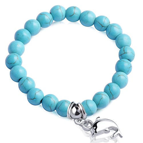 Feilok 8MM Türkis Metalllegierung Enerigearmband Energie Armband Armkette EnergieStein mit Delphin Kugelkette Perlen Perle für Damen von Feilok