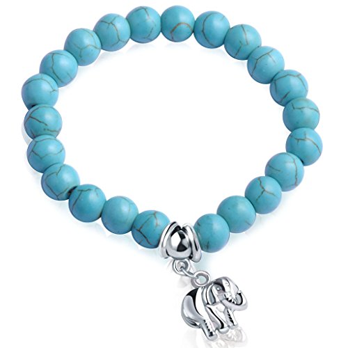 Feilok 8MM Türkis Metalllegierung Enerigearmband Energie Armband Armkette EnergieStein mit Elefant Kugelkette Perlen Perle für Damen von Feilok