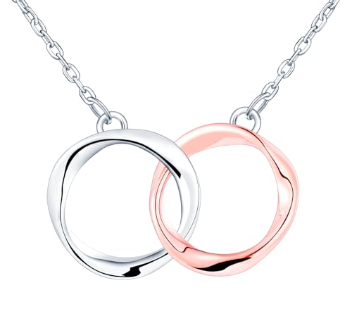 Feilok 925 Sterling Silber Doppel Kreis Halskette für Damen Halskette Unendlichkeit Anhänger Kette Damen mehrfarbig Rosegold von Feilok