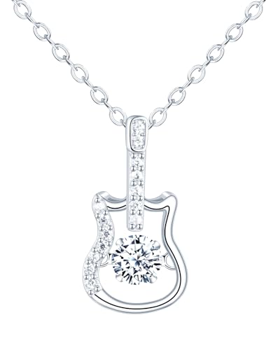 Feilok 925 Sterling Silber Gitarre Halskette für Damen Musik Kette Damen Halskette Kette mit Anhänger Zirkonia Geschenk für Sie von Feilok