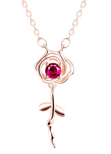 Feilok 925 Sterlingsilber Damen-Halskette Rosen Zirkonia Rosegold für Frauen Schmuck Weihnachten Valentinstag Muttertags von Feilok