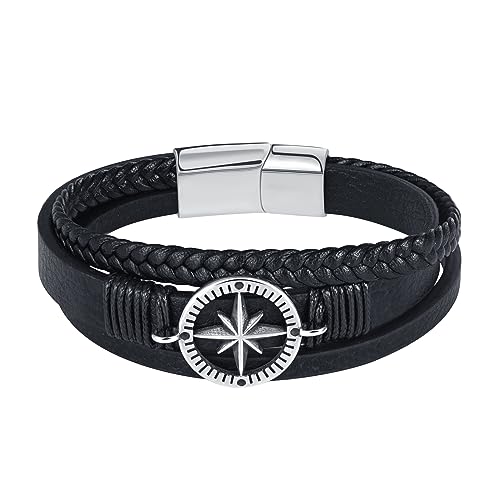 Feilok Achtzackiger Stern Armband Herren Armreif Wickelarmband Manschette Lederarmband für Männer Geflochtenes Armband mit Magnetverschluss von Feilok