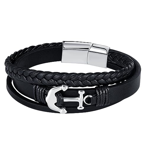 Feilok Anker Armband Herren Leder Armband Geflochtenes Armband Armreif Wickelarmband Manschette für Männer mit Magnet Verschluss von Feilok