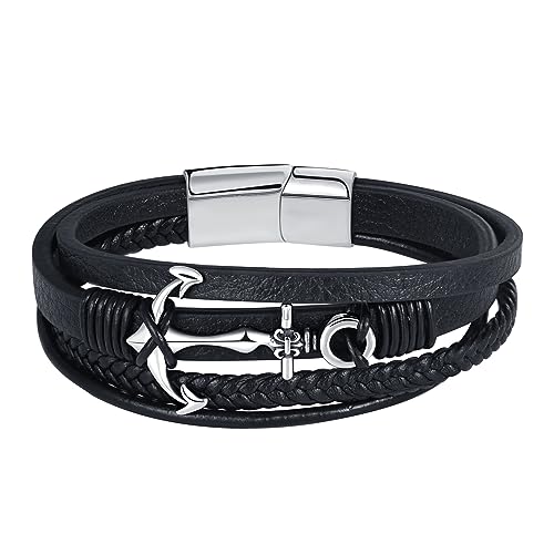 Feilok Anker Armband Herren Leder Armband Geflochtenes Armband Premium Lederarmband Manschette Lederarmband für Männer mit Magnetverschluss von Feilok