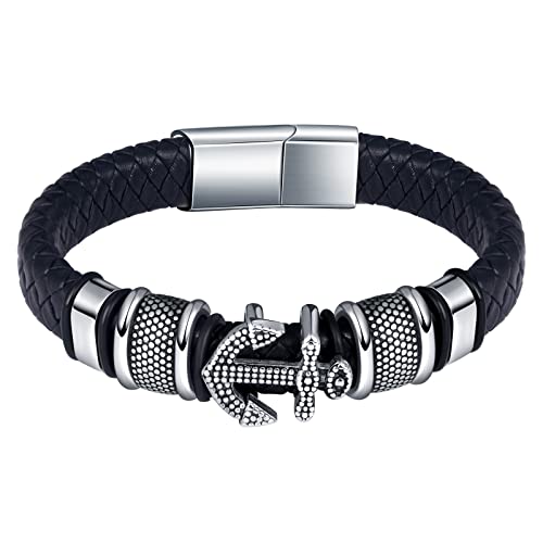 Feilok Armband Herren Edelstahl Lederarmband für Herren Armkette Anker Armband Männer mit Magnetverschluss Tolles Geschenk für Männer von Feilok